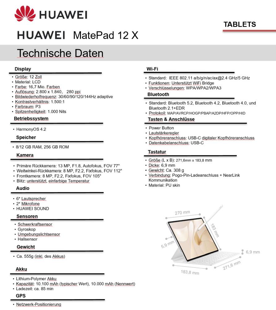 MatePad 12X technische Daten