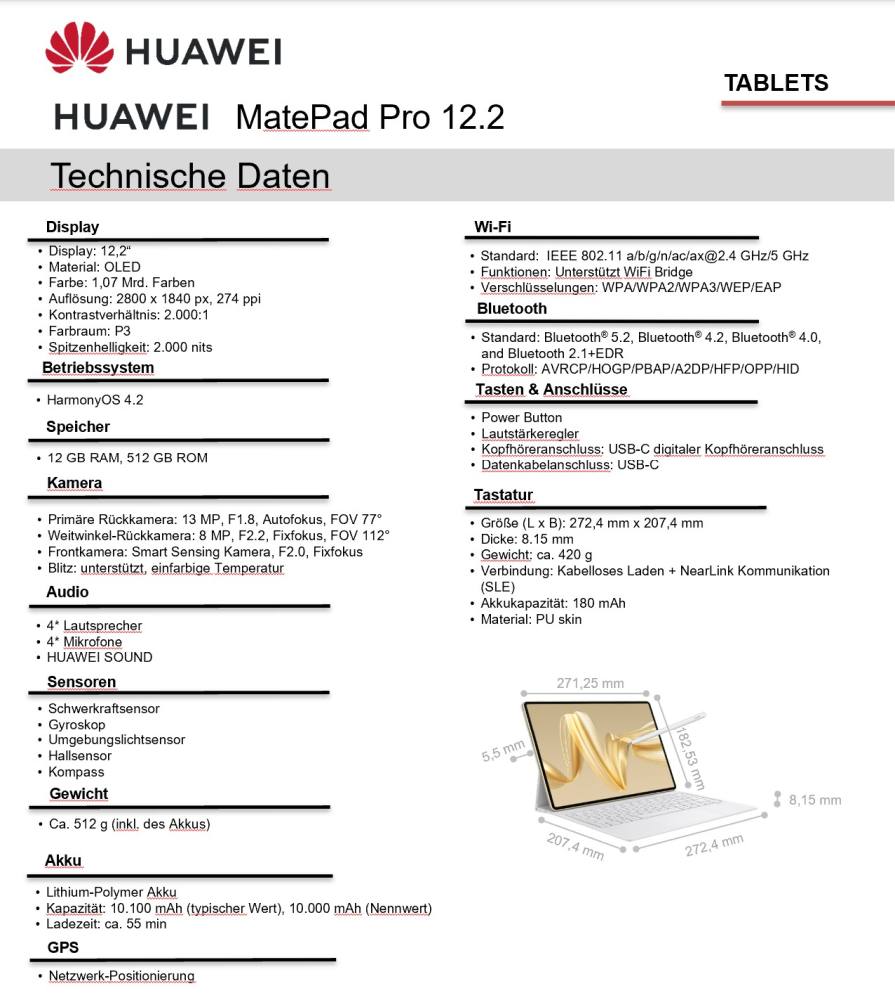 MatePad Pro 12.2 technische Daten